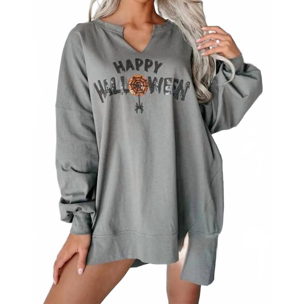 NEW DEAR LOVER happy halloween sweatshirt in gray
